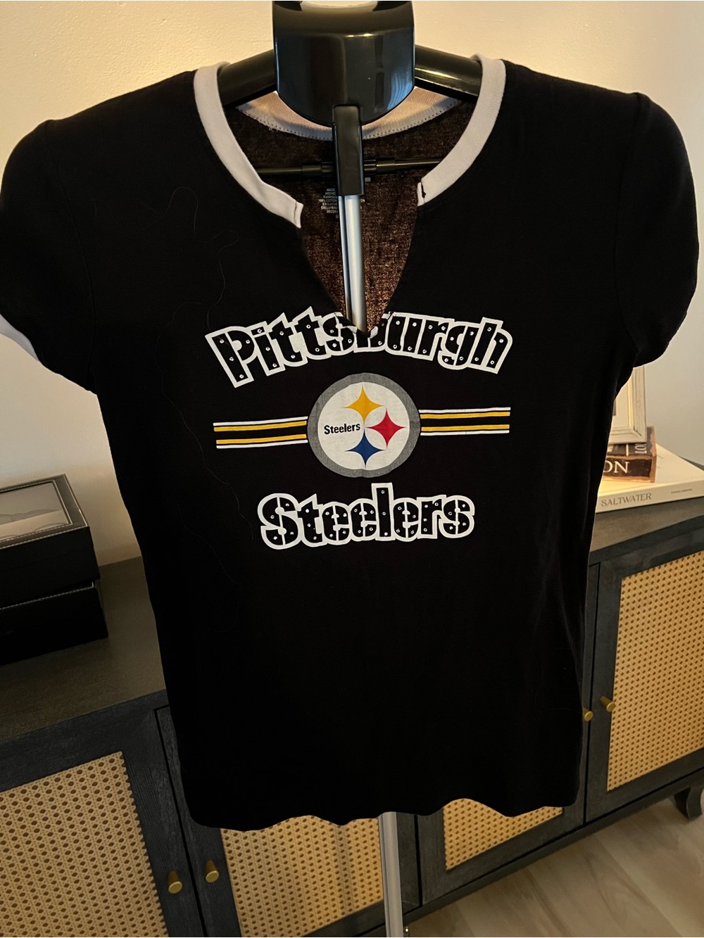 NFL Black Pittsburgh Steelers Short Sleeve Tee with White Trim